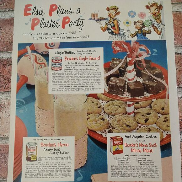 1950 - Borden - Elsie the Cow Plans a Platter Party -Original Retro Vtg PRINT AD - Picture 7 of 9